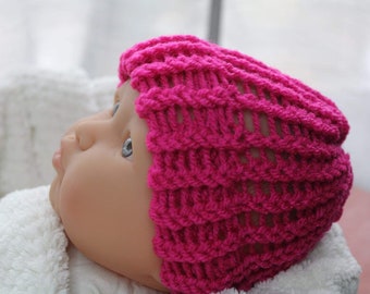 Dark Pink Preemie Infant Baby Handmade Knit Winter Hat