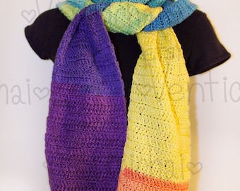 Handmade knit multicolored color block scarf
