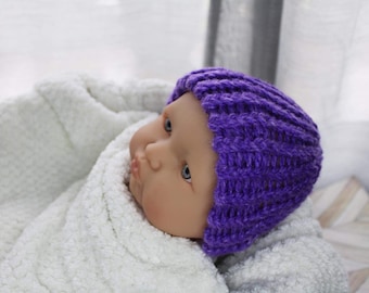 Preemie to Newborn Ice Grape (purple with hints of light purple) Handmade Knit Hat Cap