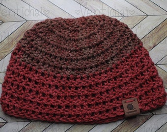 Newborn Handmade two toned knit beanie Brown and Deep Carmine