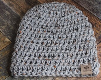 Newborn Handmade Knit Hat Grey with Multicolored speck’s