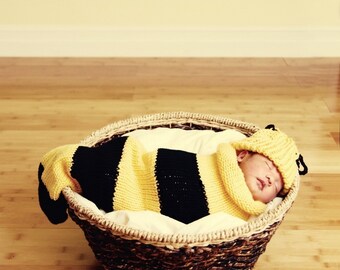 Buzz Baby Bee Newborn Baby Knit Seed Pod Cocoon Plus Hat