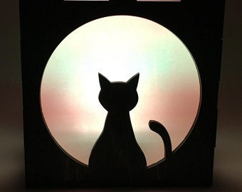 Kitty Cat Wood Lantern - LED Light Cube - Candle Box - Cat Home Decor - Nightlight Lamp