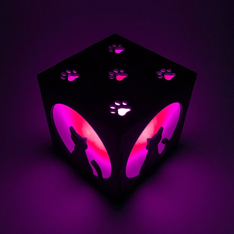 Kitty Cat Wood Lantern LED Light Cube Candle Box Cat Home Decor Nightlight Lamp image 2