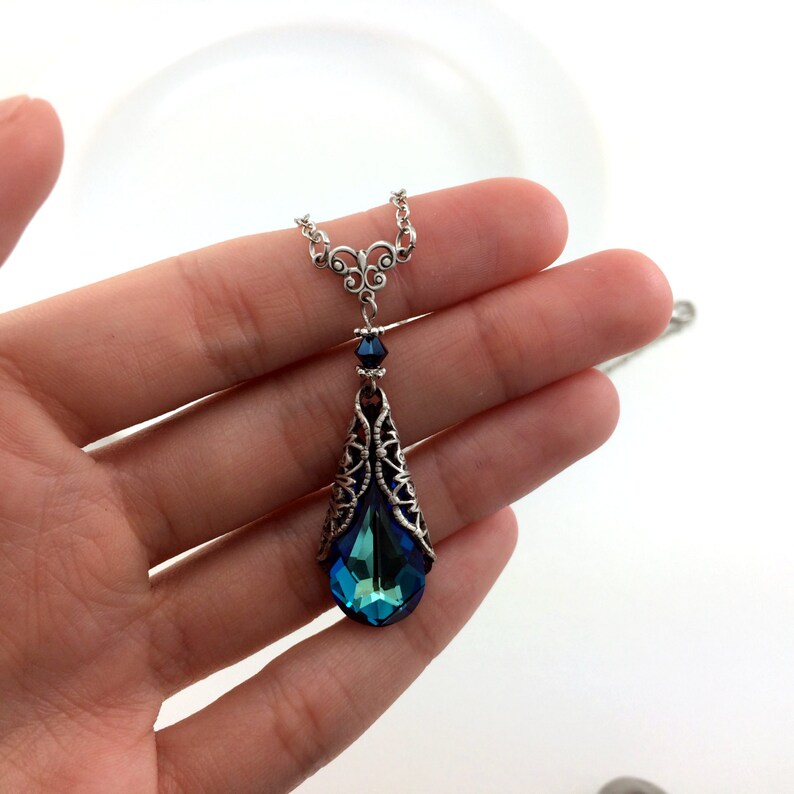 Blue Crystal Necklace Crystal Jewelry Aqua Blue Jewelry Etsy