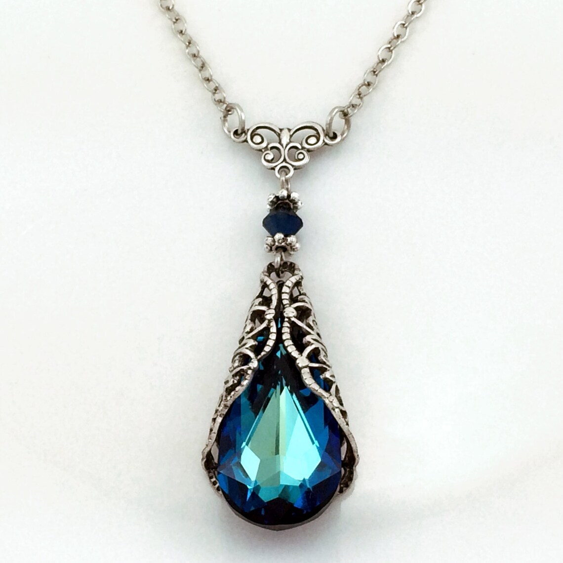 Blue Crystal Necklace Crystal Jewelry Aqua Blue Jewelry - Etsy