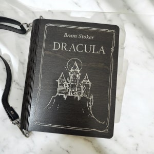 Dracula Wood Crossbody Book Purse, Gothic Horror Book Handbag, Halloween Crossbody Purse, Vampire Wood Purse, Bram Stoker Book