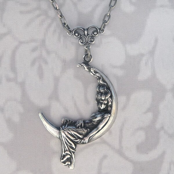 Lady In The Moon Silver Necklace