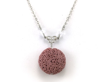 Pink Lava Stone Necklace, Essential Oil Jewelry, Aromatherapy Necklace, Lava Bead Jewelry, Lava Diffuser Necklace, Crystal Beads