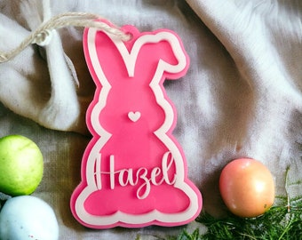 Easter Basket Bunny Name Tag, Personalized Acrylic Easter Name Tag, Easter Bunny Ornament, Easter Decor, Spring Decor