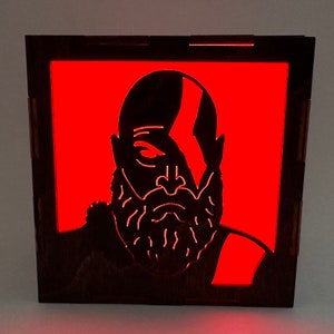 God of War Color Changing LED Light Lantern, Kratos LED Lamp, Atreus, Leviathan Axe, Norse Mythology, Blades of Chaos, Wood Video Game Lamp