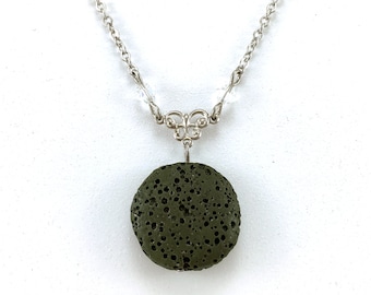 Green Lava Stone Necklace, Essential Oil Jewelry, Aromatherapy Necklace, Lava Bead Jewelry, Lava Diffuser Necklace, Crystals Beads