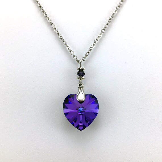 Swarovski Elements Necklace Pendant Crystal Heart Jewellery Heliotrope Silver
