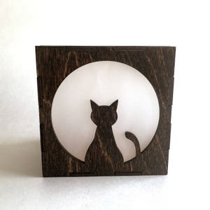 Kitty Cat Wood Lantern LED Light Cube Candle Box Cat Home Decor Nightlight Lamp image 4