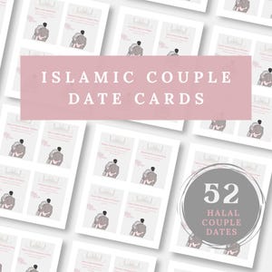 50 idee per appuntamenti di coppia musulmana - Biglietti d'auguri islamici stampabili, idee per matrimoni, regali per Nikkah e anniversario, barattolo per datteri Halal, Canva modificabile