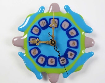 Fused glass clock - Turquoise - One of a kind