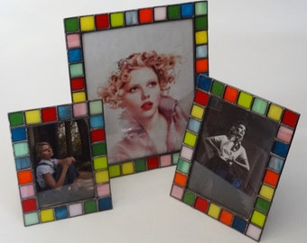 Stained glass picture frame - 4x6 - 5x7 - 8x10 - Opalescent color art glass