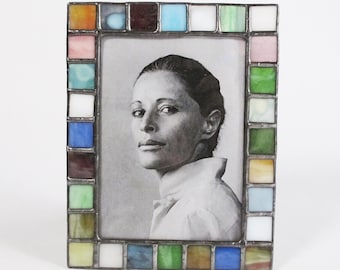 Stained glass picture frame - 5x7 - Earth tone opalescent color squares