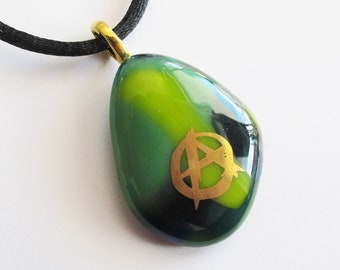 Anarchy necklace pendant - One of a kind - Glass and gold.