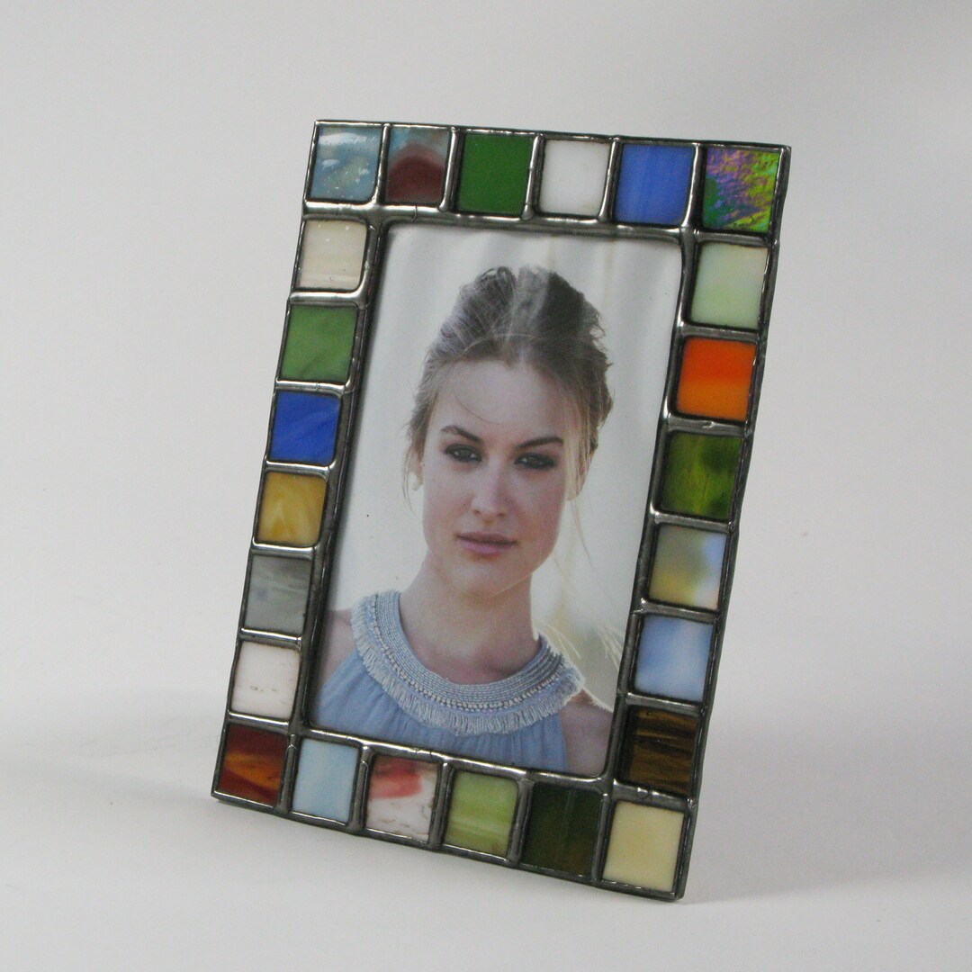 Buy Stained Glass Picture Frame 4x6 Earth Tone Color Squares Online in