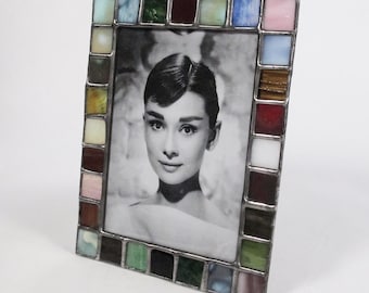 Stained glass picture frame - 5x7 - Earth tone opalescent color opal glass