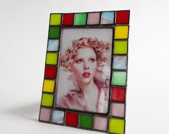 Stained glass picture frame - 4x6 - Opal color squares