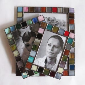 Stained glass picture frame - 4x6 - 5x7 - 8x10 - Earth tones opalescent color glass afbeelding 5