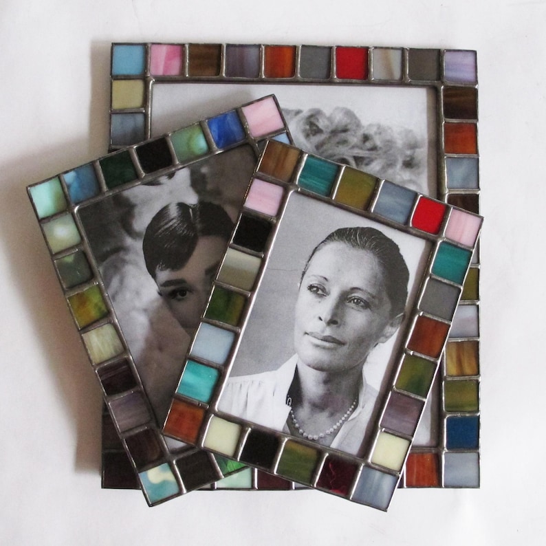 Stained glass picture frame - 4x6 - 5x7 - 8x10 - Earth tones opalescent color glass afbeelding 5