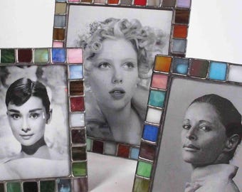 Stained glass picture frame - 4x6 - 5x7 - 8x10 - Earth tones opalescent color glass