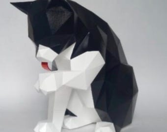 3D Papercraft zittende kat