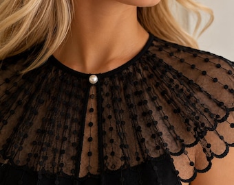 Col en dentelle amovible élégant pour femme, col transparent Dickey, col superposé transparent romantique pour robes et chemisiers