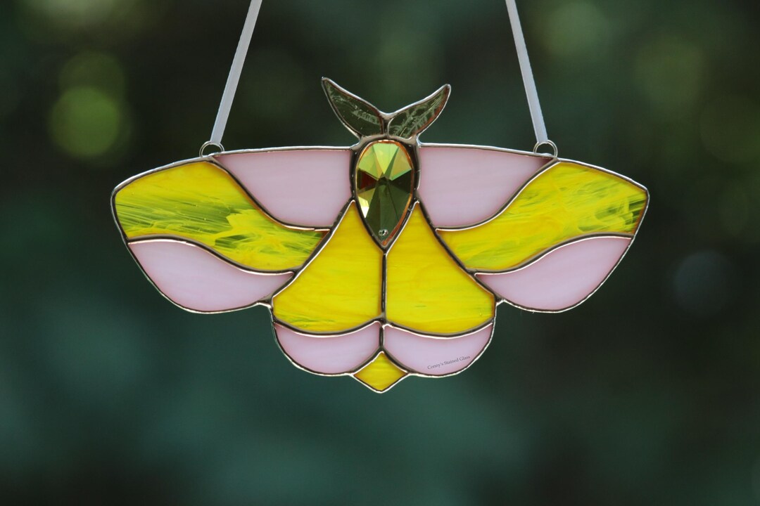 Rosy Maple Moth Stained Glass Suncatcher - Etsy