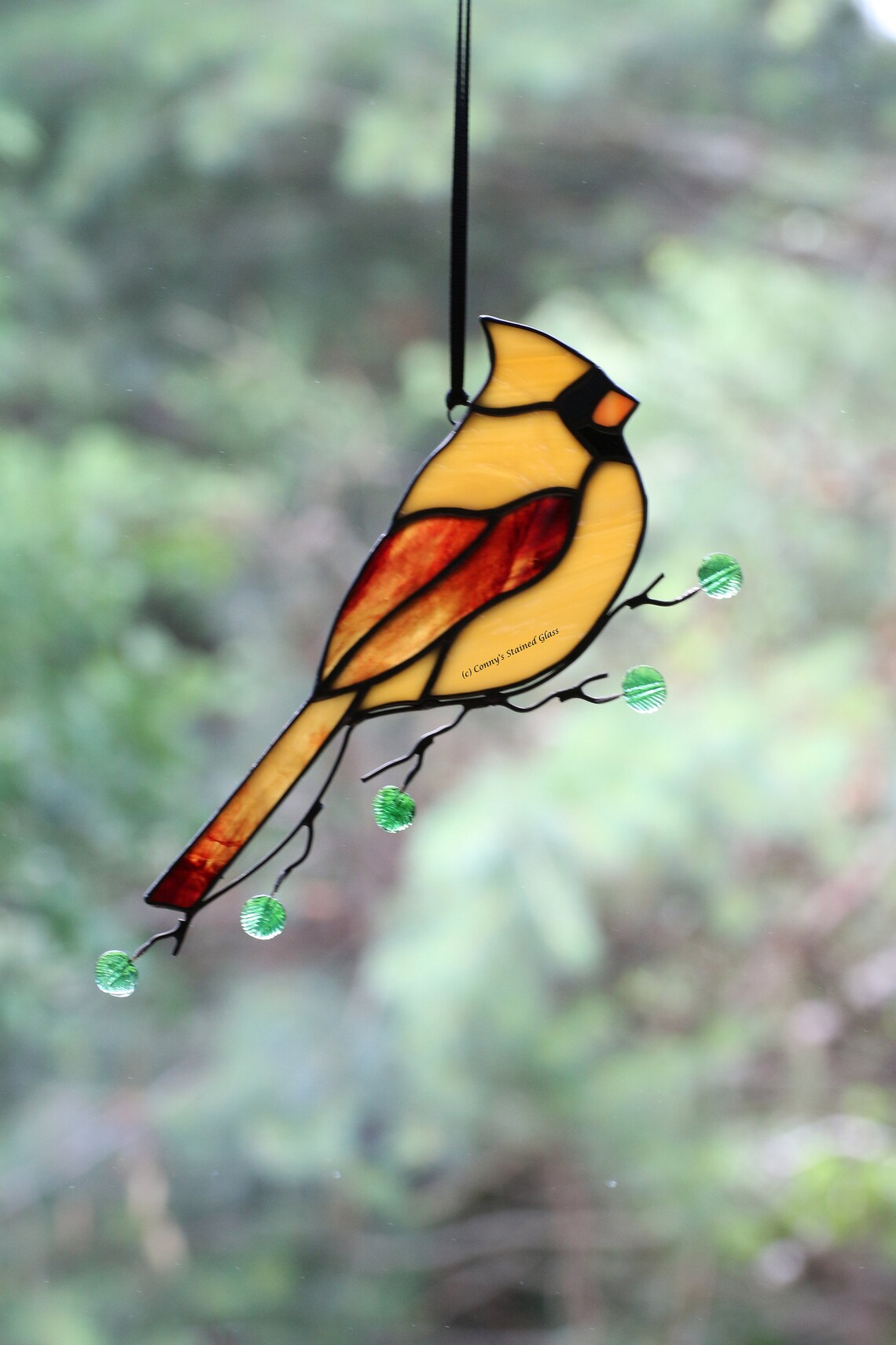 Female Cardinal Stained Glass Suncatcher Etsy