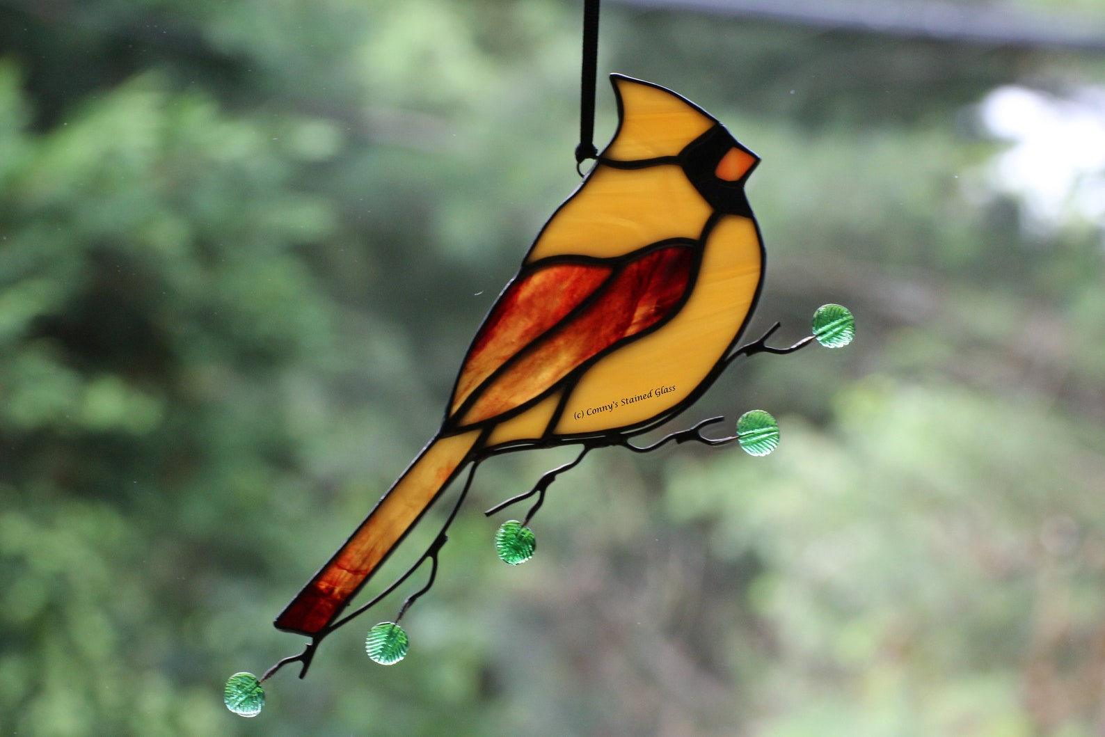 Female Cardinal Stained Glass Suncatcher Etsy