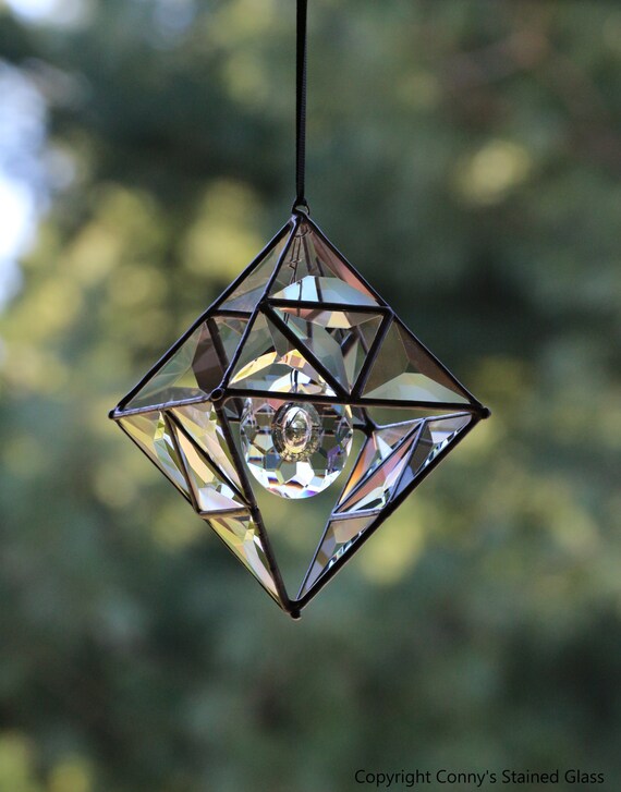Items similar to Geometric Bevel Diamond 3D Stained Glass Suncatcher on
