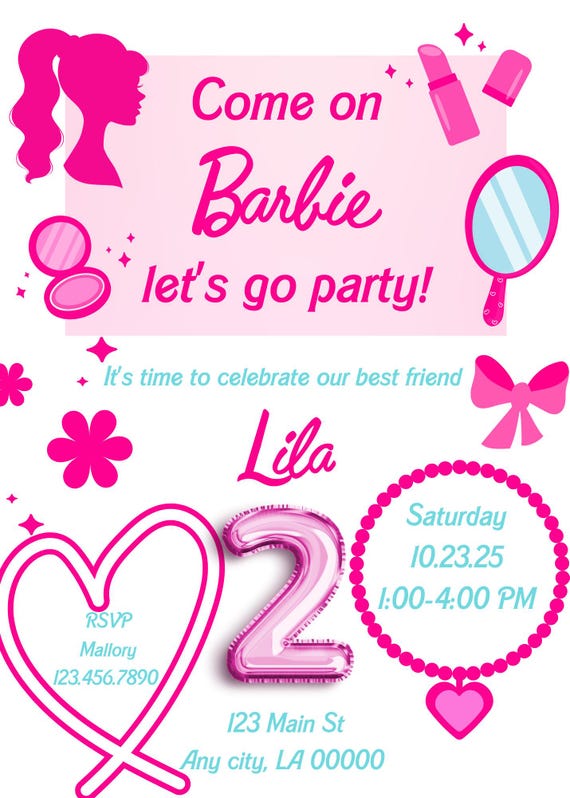 Come on Barbie Let's Go Party Birthday 2nd Invitation and Thank
