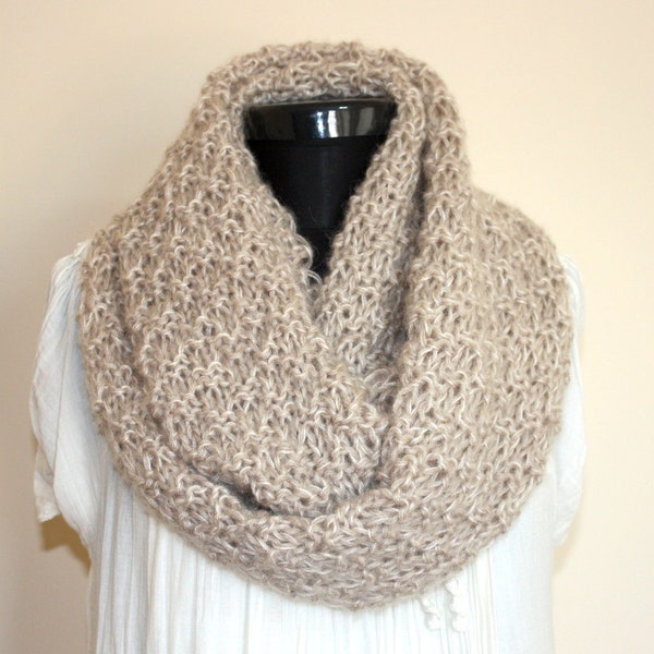 CLOSING SALE - 50 Percent OFF- Unisex Beige / Ivory / Sandstone Angora Large Loop Scarf- Ready to Ship