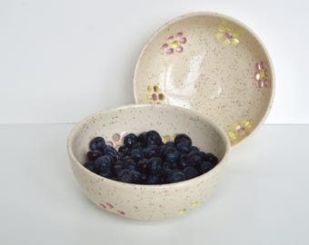 Handmade Ceramic Speckled Berry Bowl/Fruit Strainer/Colander (John 15:1-2)