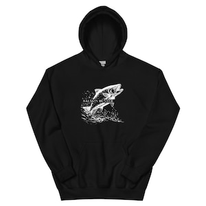 Moletom com capuz para pesca de salmão, pesca de salmão, moletom com capuz para salmão, moletom com capuz para salmão, camiseta para pesca com mosca, moletom com capuz unissex