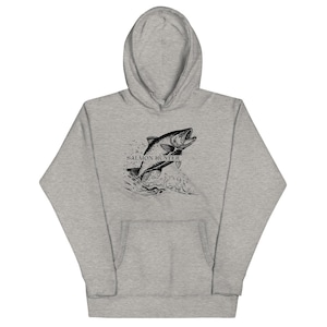 Moletom com capuz para pesca de salmão, Moletom com capuz para salmão, Moletom com capuz para pesca com mosca, Moletom com capuz unissex escuro