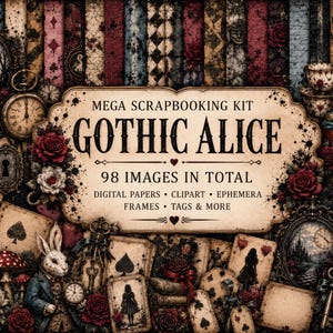 Kit Mega Scrapbooking Gothic Alice, Dark Fantasy, Clipart e Digitale, Download Digitale per Uso Commerciale