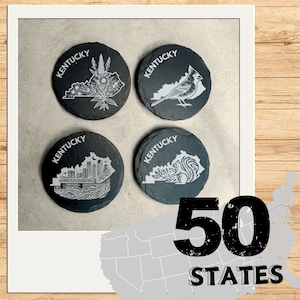 Kentucky - Set of 4 Engraved Slate Coasters | Personalized Housewarming Gift| Perfect for New Homeowners, State Patriots, and Travelers