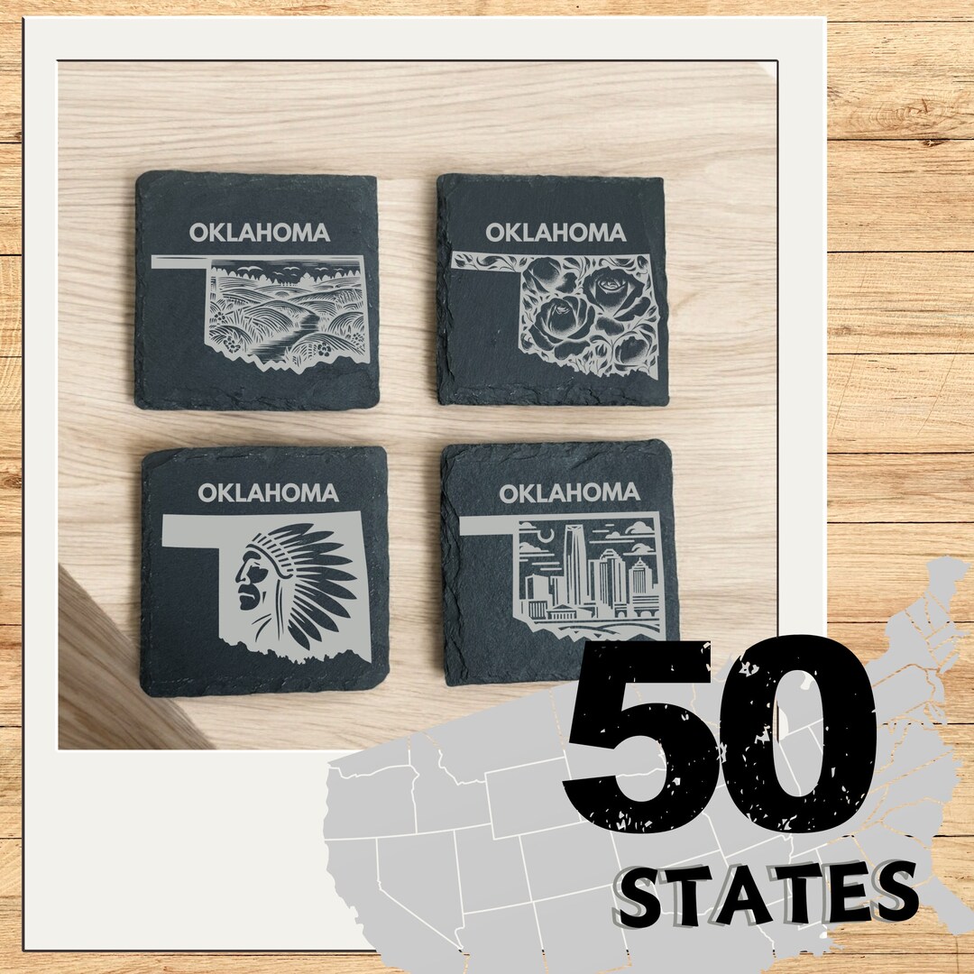 Engraved Oklahoma Slate Coasters – Housewarming Gift, Set of 4 - Etsy