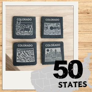 Colorado - Set of 4 Engraved Slate Coasters | Personalized Housewarming Gift| Perfect for New Homeowners, State Patriots, and Travelers