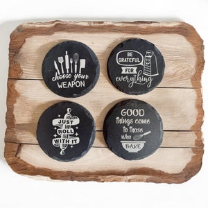 Engraved Slate Coasters: Kitchen Baking Theme, Set of 4