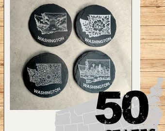 Engraved Washington State Slate Coasters – Housewarming Gift