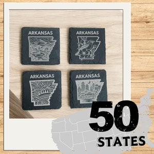 Arkansas - Set of 4 Engraved Slate Coasters | Personalized Housewarming Gift| Perfect for New Homeowners, State Patriots, and Travelers