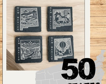 Engraved New Mexico Slate Coasters (Set of 4) – Personalized Housewarming Gift
