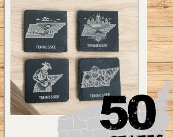 Tennessee - Set of 4 Engraved Slate Coasters | Personalized Housewarming Gift | State Patriots, and Travelers | Engraved slate coasters