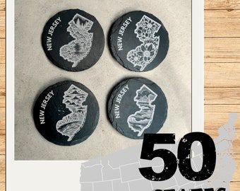 Engraved New Jersey Slate Coasters – Housewarming Gift, Set of 4